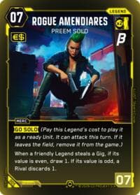 Rogue Amendiares - Preem Solo - Pre-Release Beta - Cyberpunk TCG card