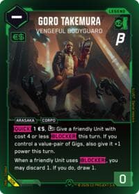 Goro Takemura - Vengeful Bodyguard - Pre-Release Beta - Cyberpunk TCG card