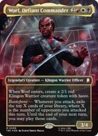 Worf, Defiant Commander (Borderless) (Surge Foil) - Commander: Star Trek - Magic: The Gathering card