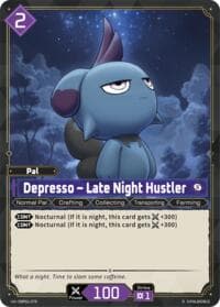 Depresso - Late Night Hustler (2nd Edition) - BP01: Dawn of Palpagos - Palworld OFFICIAL CARD GAME card